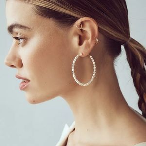 NWT Anthropologie Stacked Pearl Hoop Earrings